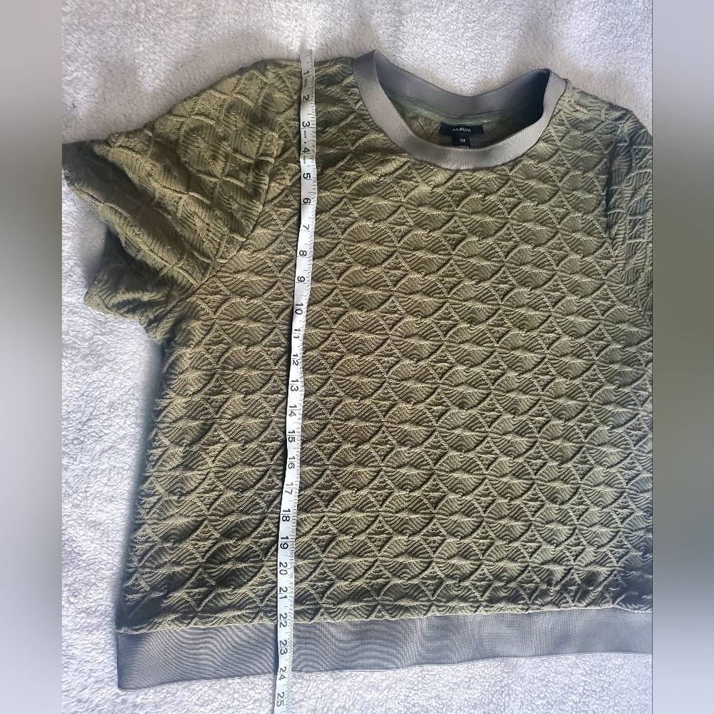 Alfani XXL Top Geometric Stretch Short Sleeves Round Neck Textured Olive Green - Picture 5 of 6
